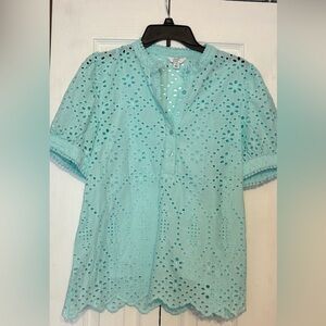 crown & ivy Mint Eyelet Split-Neck Blouse